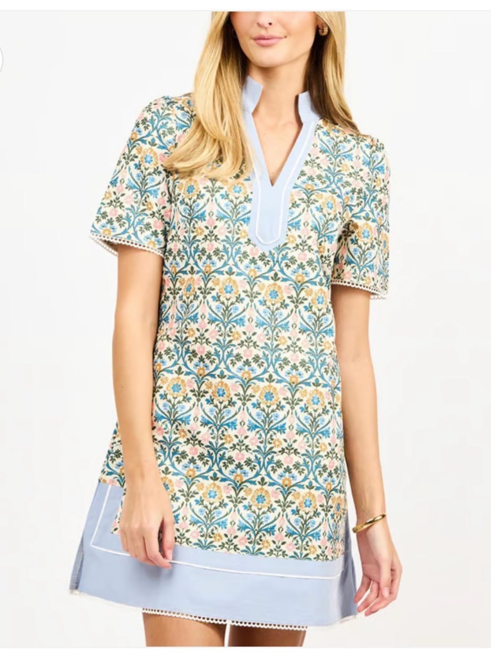 Light Blue Floral Split-Neck Tunic by (Unknown)